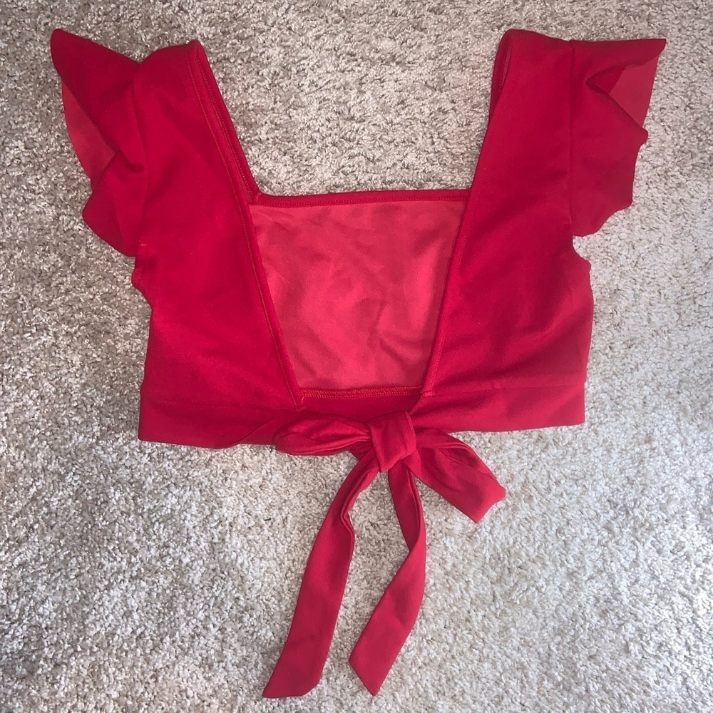 Red Ruffle Sleeve Top - Picture 4 of 5